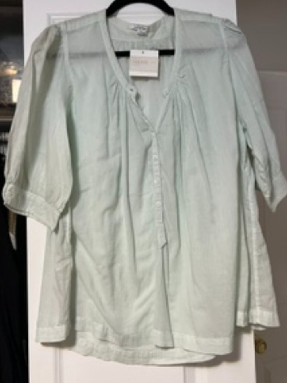 NWT Eze Sur Mer Lightweight Aqua 100% Cotton Flowy Blouse Size Large